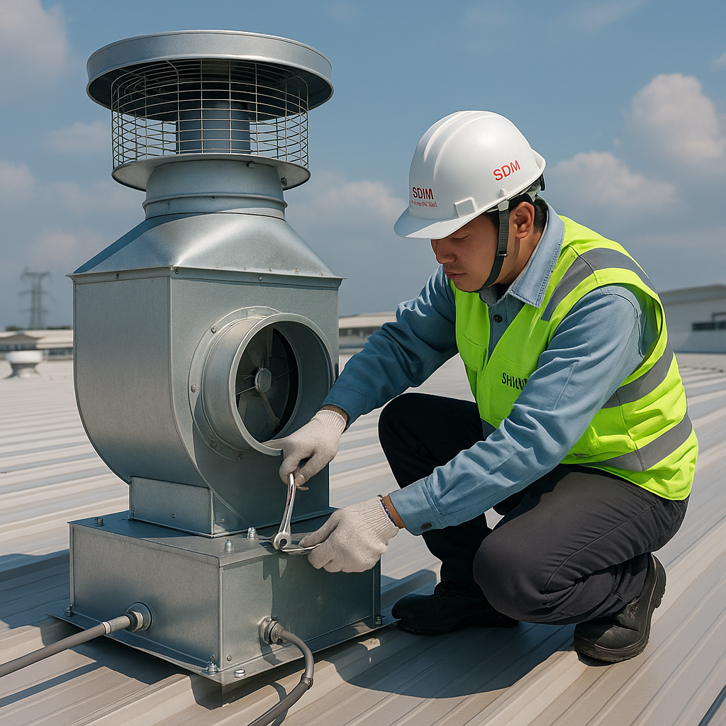 Kỹ sư Shindomei Vietnam lắp đặt hệ thống thông gió và hút nhiệt cho nhà xưởng công nghiệp