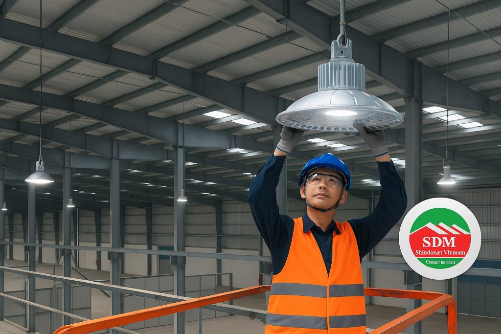 Thi công hệ thống chiếu sáng nhà xưởng đạt chuẩn Nhật Bản – Shindomei Vietnam.