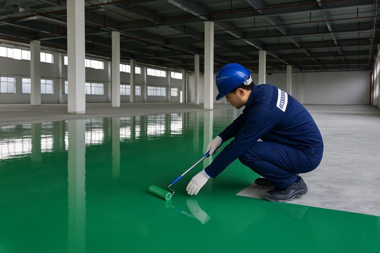 Thi công sàn bê tông tăng cứng & sơn line nhà xe – Giải pháp bền đẹp cho khu công nghiệp